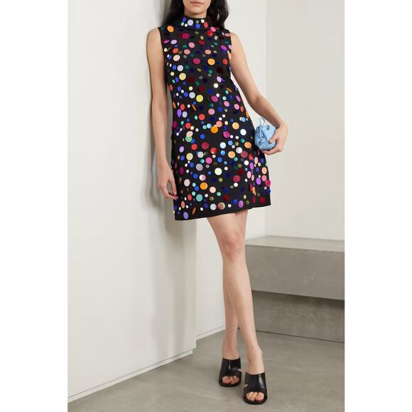 Rixo Black Metallic Confetti Candice Mini Dress Size XL/US 12 - Picture 2 of 11